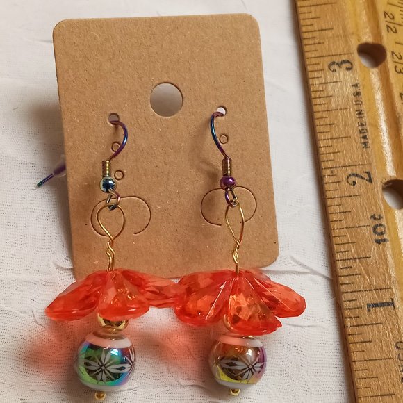 Steel Multi Color Handmade Hand Crafted Dangle Beaded Flower Earrings #57 - Picture 9 of 12